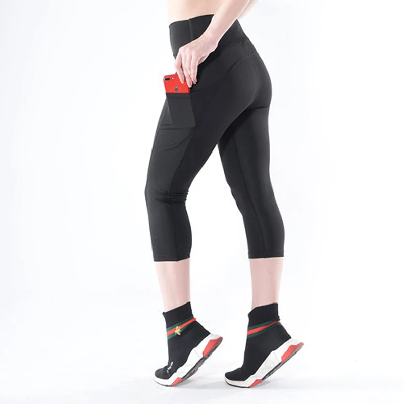 

Summer Legging Pocket 3/4 Leggings Women High Waist Workout Pants Capris Sportleggings Gyms Fitness Training Clothing 2019