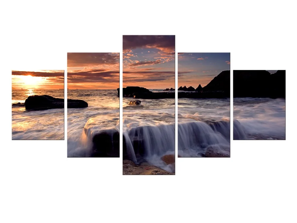 

5 Pieces Wall Pictures for Living Room Art Waterfall Canvas Painting Modular Picture Posters and Prints Paintings Framed