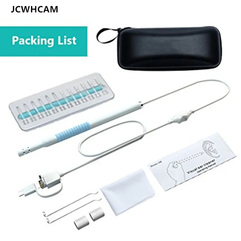 

JCWHCAM Endoscope Mini Camera 5.5mm Lens 3-in-1 Ear Cleaning Android USB Endoscope Visual Ear Spoon Earpick Otoscope Camera