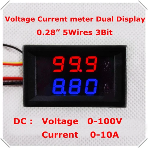 RD DC 0-100 V/10A светодиодный дисплей красный+ зеленый 0,28 Цифровой амперметр вольтметр 5 провод 3 Бит автомобильный измеритель напряжения тока [4 шт./партия] - Цвет: red blue