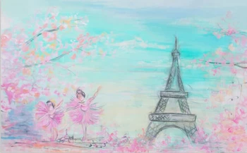 

7x5ft Peach Flowers Branch Ballerina Eiffel Tower Custom Photography Studio Backdrops Backgrounds Vinyl 220cmx150cm
