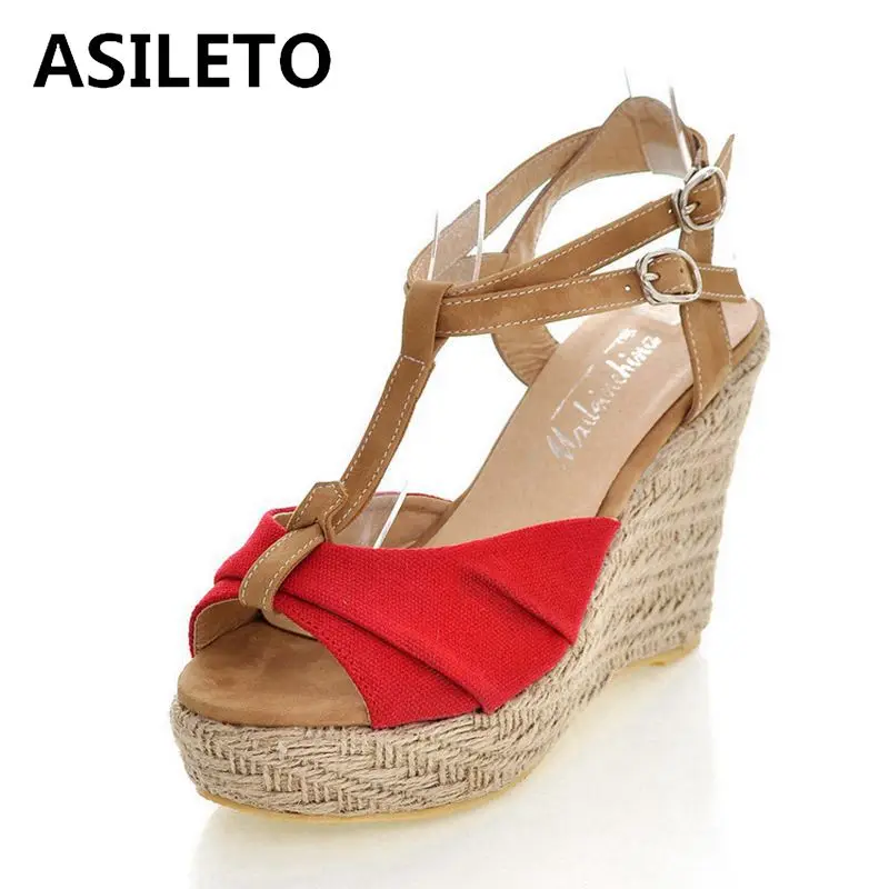 

ASILETO High heels Platform sandals women bphemia weave wedge sandals t-strap beach Gladiator shoes zapatos sandalia sandales