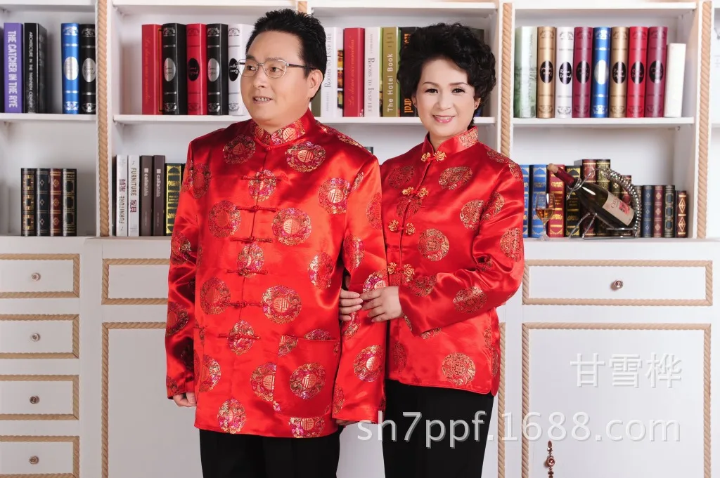 Китайская традиционная мужская одежда для влюбленных костюм для родителей Свадебный костюм на день рождения красный Восточный Костюм Tang Zhuang