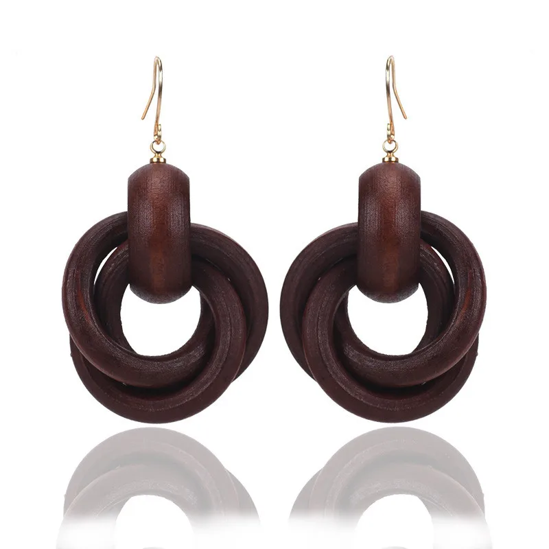 Fashion Handmade  Wooden Round Earrings for Women Jewelry Female Party Birthday Gifts Wedding Party Decoration ET33 (3)
