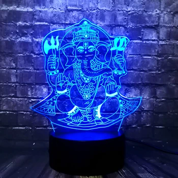 

New Buddha 3D LED USB Night Light Visual 7 colors illusion RGB Table Desk Lamp Birthday Holiday toy India Lord Elephant Props