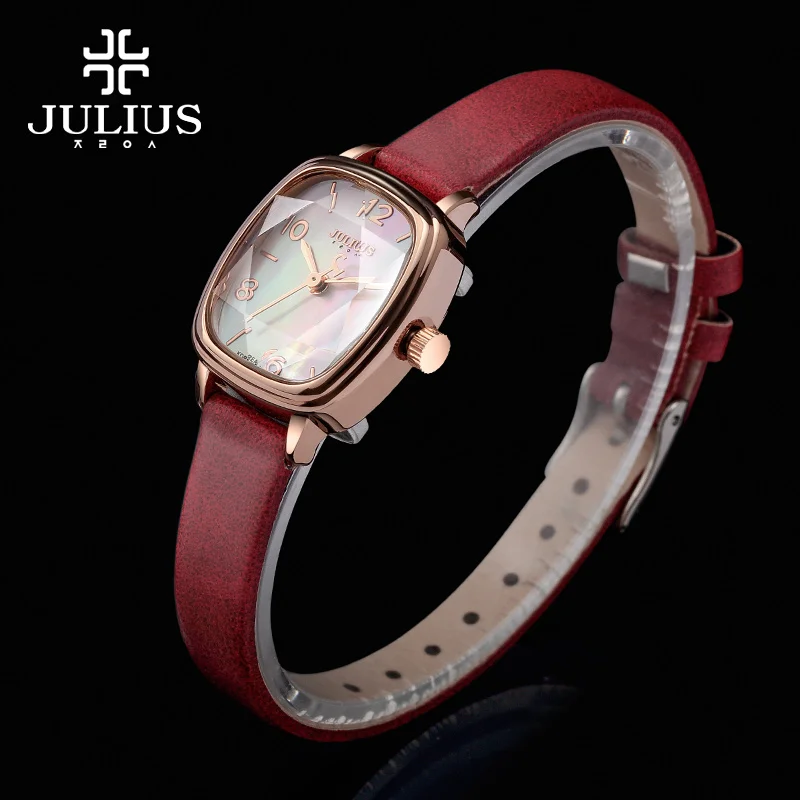 Goedkoop Nieuwe Julius Dame vrouwen Polshorloge Elegante Shell Star Cut Mode Uur Jurk Armband Lederen Meisje Verjaardagscadeau JA 885