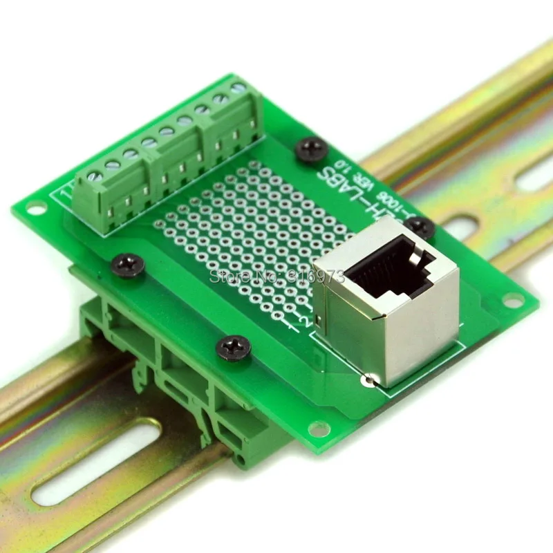 RJ45 8P8C Interface Module with Simple DIN Rail Mounting feet, Vertical Jack. photo