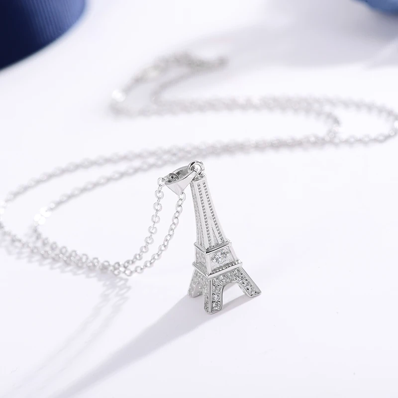 

Gold Silver Color Eiffel Tower Pendant Necklace for Women 925 Silver Zircon Necklace Choker Fashion Jewelry Gift collares 2020