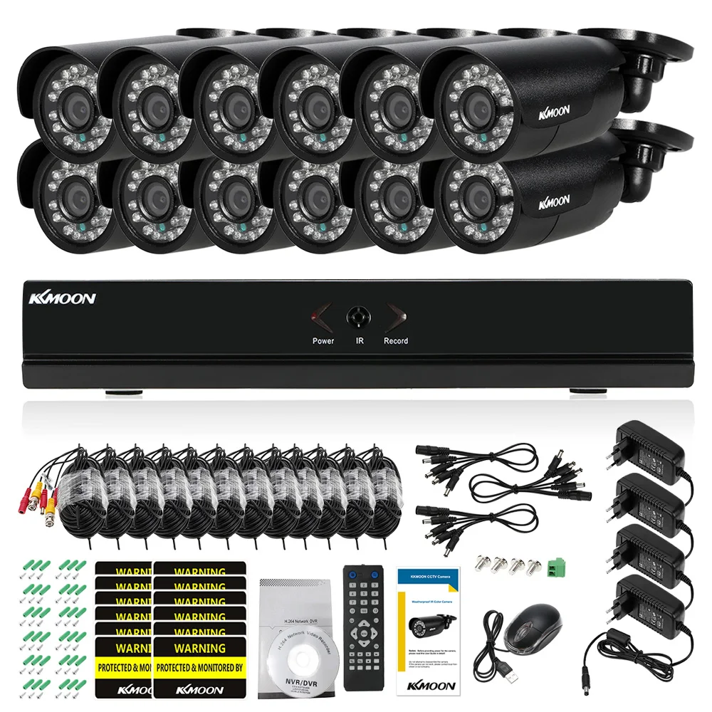 KKMOON 16CH 960H D1 CCTV DVR рекордер комплект 12 шт. 800TVL цилиндрическая камера безопасности Система ИК Всепогодная система наблюдения комплект