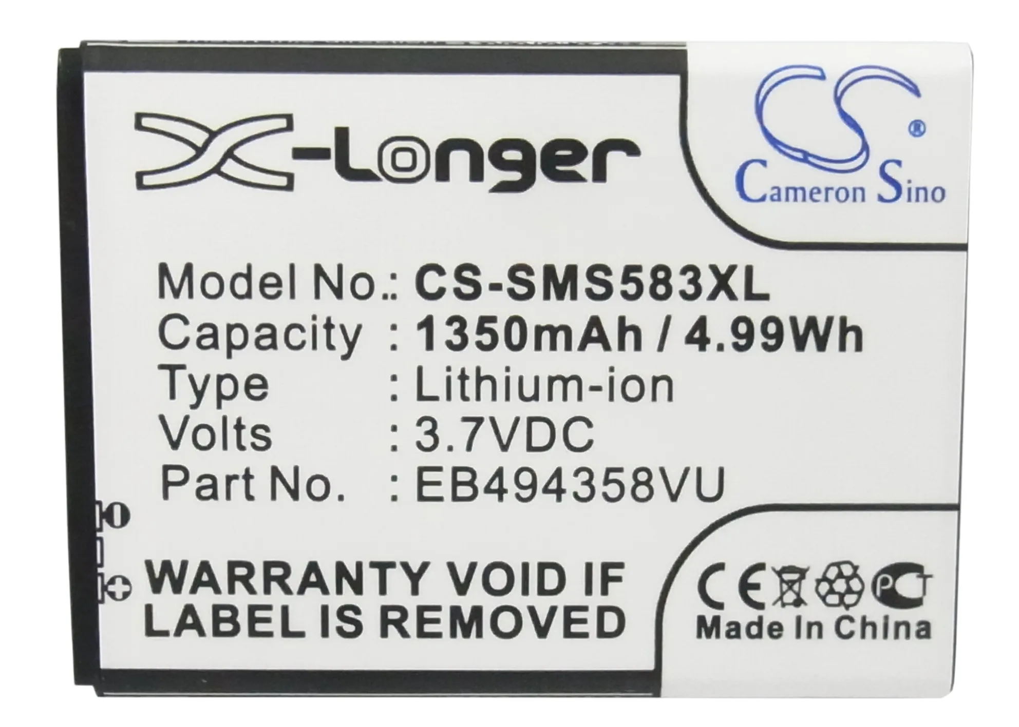 

Cameron Sino 1350mAh Battery EB494358VU for Samsung B7510,B7800,S5660,S5660C,S5670,S5830,S5830i,S5830T,S5831,S5838,S6812i,S6818,