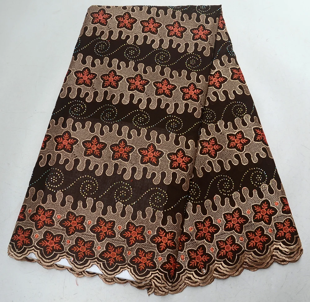 

High Quality Swiss Voile Lace 2019 African Brown Voile Dry Cotton Lace Fabric with Stones Nigerian Lace For Party Dress