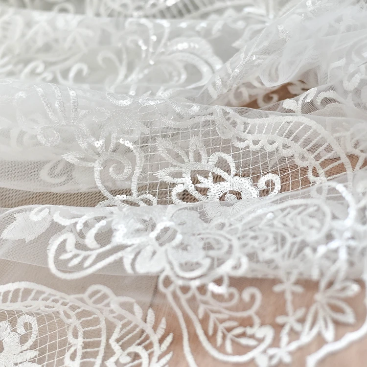 European Style Sequin Embroidery Mesh Lace Fabric Wedding Handmade DIY Material Dress Decoration Fabric