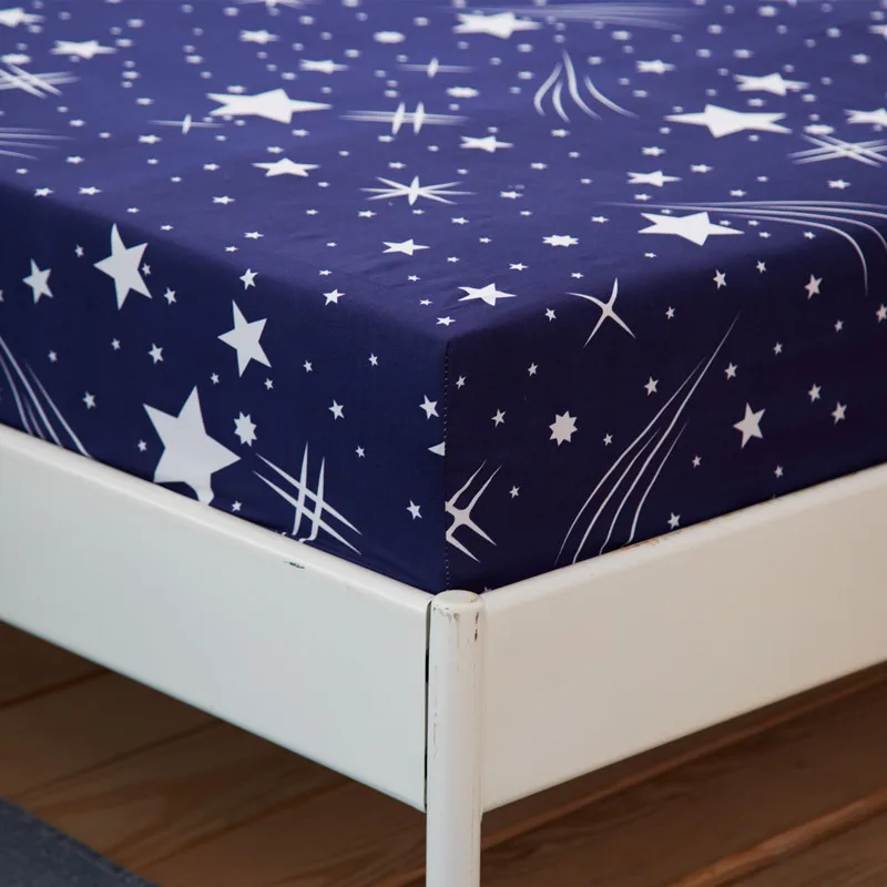  Blue Stars Europe Fitted Sheet with 2 Pillowcase Adult Reactive Printed Bed Linen Fitted Sheet Quee