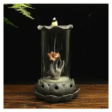Прозрачная крышка лотоса Курильница для благовоний горелка Керамическая ароматический цветок дым водопад домашний офис благовония дорожные ремесла ладан держатель