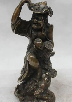 

8"Lucky China Chinese Lucky Money drawing Spittor lotus flower geezer Statue