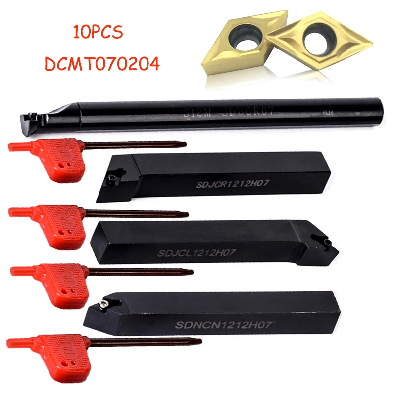 

10pcs DCMT070204 Carbide Insert + 4pcs 12mm Boring Bar Tool Holder + 4pcs Wrench For Lathe Turning Tool