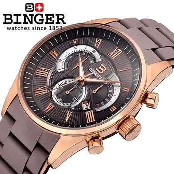 

Switzerland Men's Watch Luxury Brand Wristwatches BINGER Quartz watch Silicone strap Chronograph Clock Diver glowwatch BG-0407-6