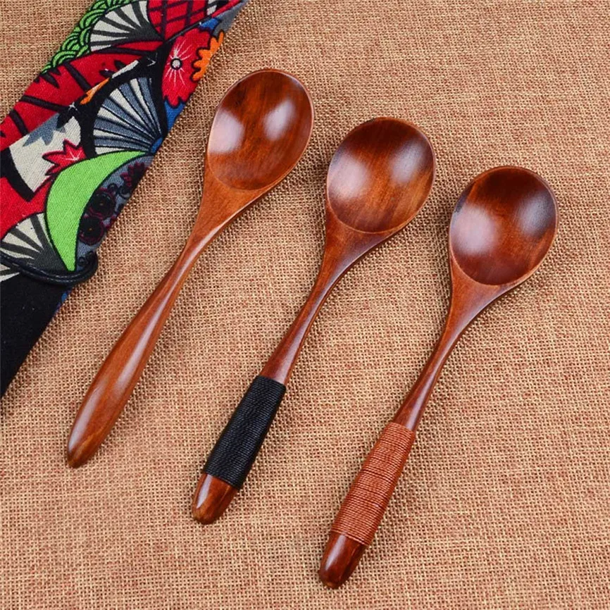 

1Pcs Wooden Spoon Bamboo Kitchen Cooking Utensil Tool Soup Vintage Japanese Style Teaspoon Catering 17*4*1cm Oct#2