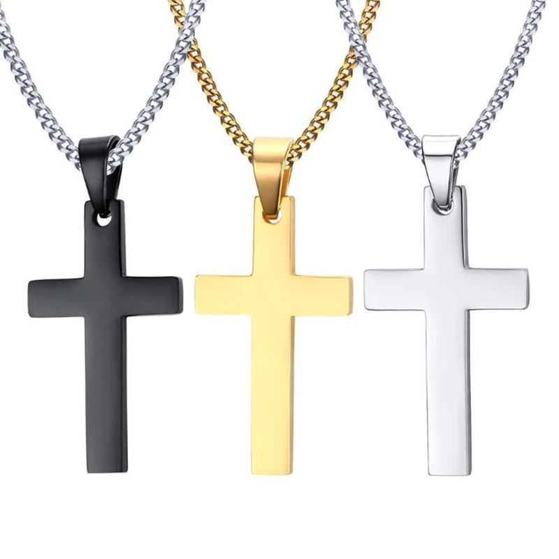 

Christian Jesus Single Titanium Cross Necklaces Pendants Women Stainless Steel Gold Silver Black Prayer Choker Men Jewelry X006