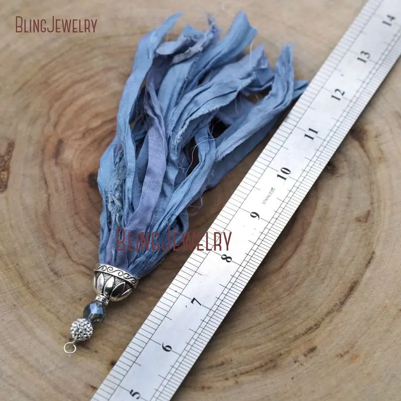 20171213-PM9045- Cerulean Sari Silk Tassel Pendant Oxidized Silver_7