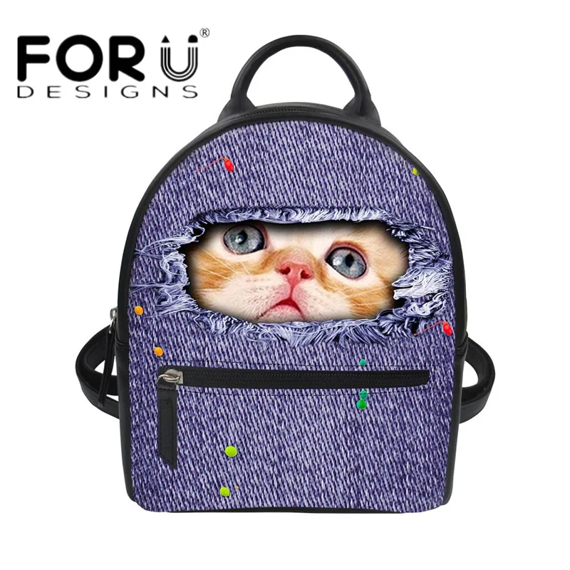 FORUDESIGNS 2019 Модный милый кошка 3D джинсовый женский маленький рюкзак модный