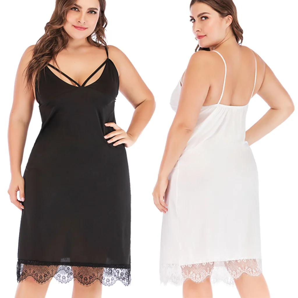 

Women Plus Size Dress V-Neck Backless Lace Hem Patchwork Strap Casual Fashion 2019 Dress Summer Beach Dresses vestidos verano