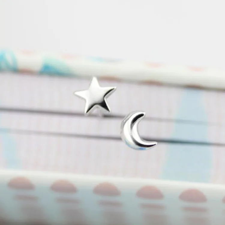 DreamySky чистое серебро 925 пробы Серьги в виде Луны и звезды для женщин девочек Рождественский подарок Brincos Pendientes