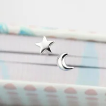 DreamySky чистое серебро 925 пробы Серьги в виде Луны и звезды для женщин девочек Рождественский подарок Brincos Pendientes