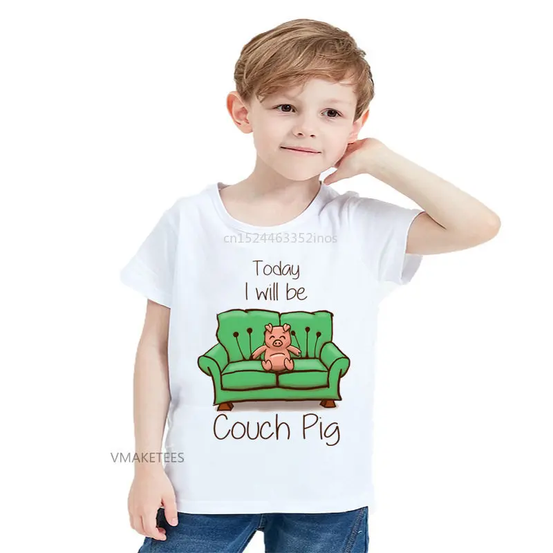 

2018 Summer Girls & Boys Short Sleeve T shirt Children Couch Pig Cute Print T-shirt Baby Kids Cartoon Funny Clothes,HKP5719