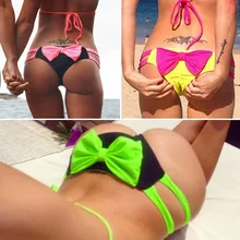 2015 New Bikini Women Brazilian Cheeky Bottom Bowknot Thong Hot Bikini Briefs Women Wear Swimwear Swimsuit Size UK 6-16