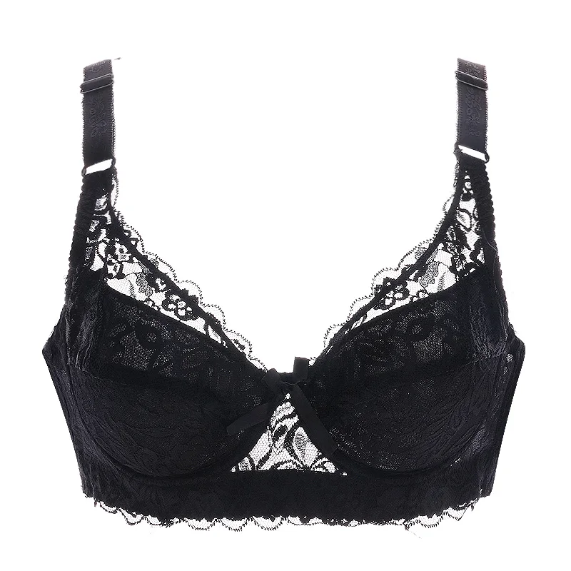 Xianqifen 40 90 46 нижнее белье Плюс большой размер на косточках Топ bh bralette кружевной сексуальный женский бюстгальтер нижнее белье Глубокий V бюстгальтер C D чашка - Цвет: Black underwire