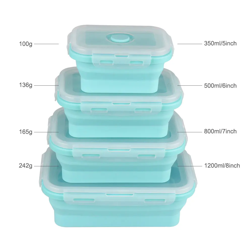 Силиконовый складной Ланч-бокс, контейнер для хранения еды, Bento BPA Free, Microwavable, портативный, для пикника, кемпинга, прямоугольная, открытая коробка