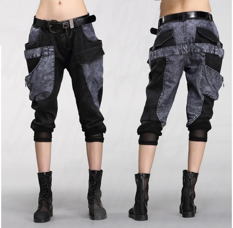 

ASYMSAY 2017 New Fashion Personality Women Black Denim Cross Pants Loose Trousers For Lady AC8001