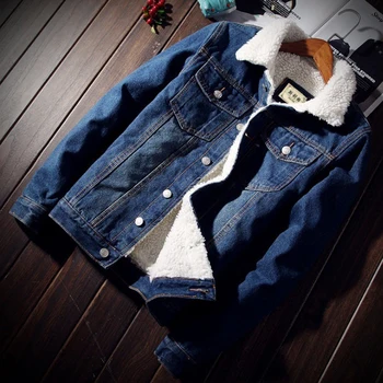 

Men Jacket and Coat Trendy Warm Fleece Denim Jacket Outwear Male Cowboy Clothes homme S-2XL 2018 Winter Fashion Mens Jean Jacket