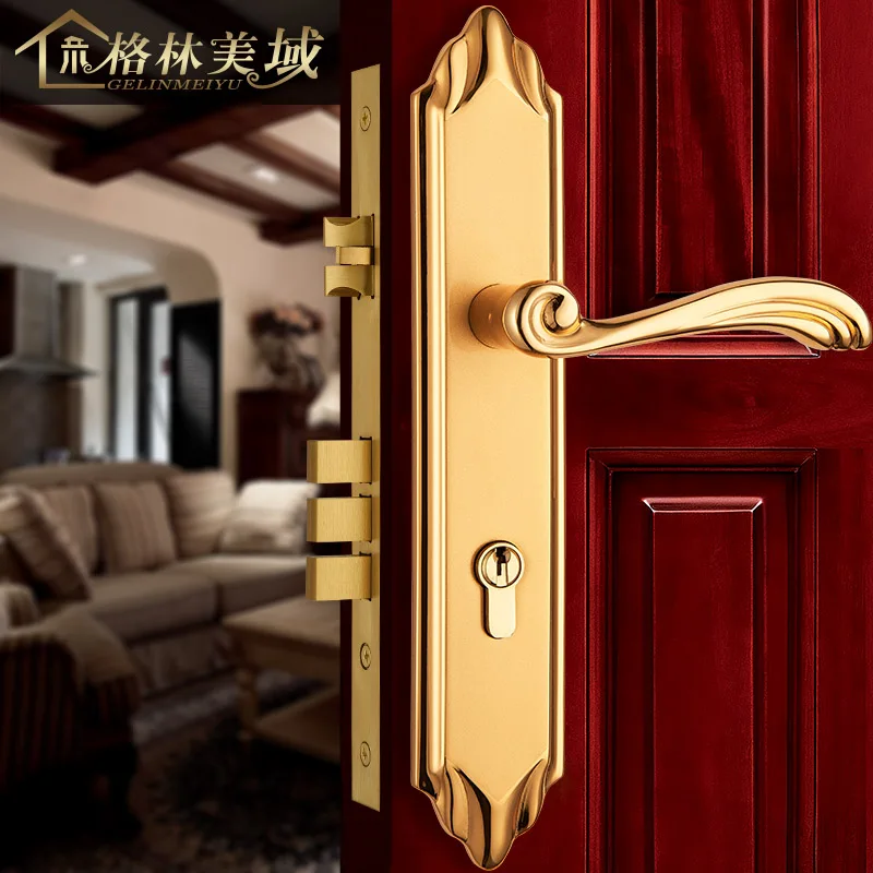 European style simple interior door lock retro all copper door lock