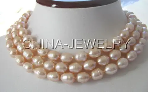 

FREE shipping>>>> Beautiful 50" 12mm pink rice baroque freshwater pearl necklace 6.07