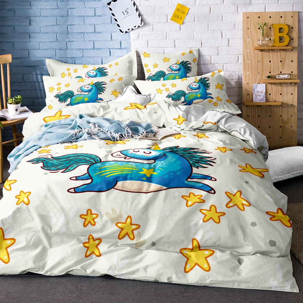 Cute Unicorn Comforter Bedding Set Cartoon Duvet Cover Twin Full Queen