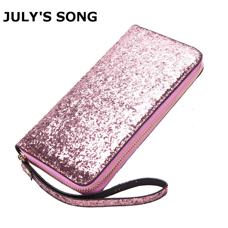 Bling Sequins Wallets Women Clutch Long Purse Shine Leather Wallet For Credit Card Holders Zipper Glitter Party Wallet Purses contrast trim glitter wallet