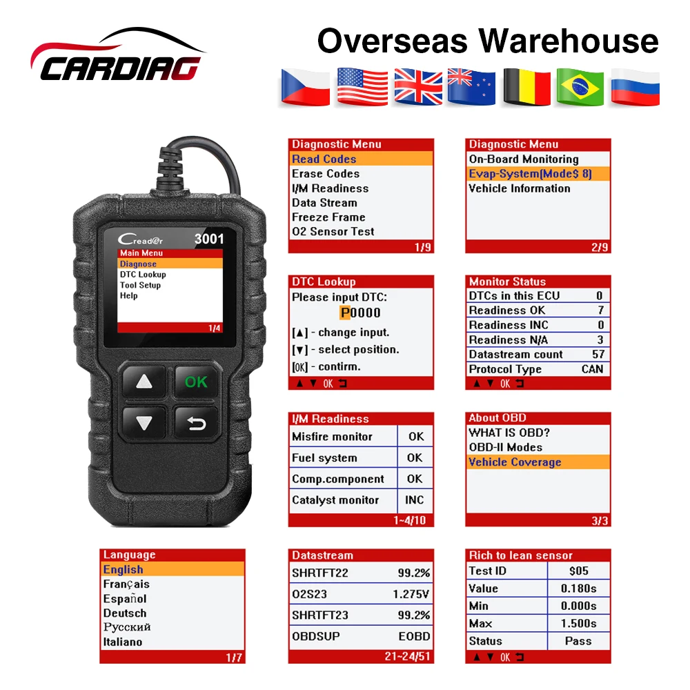 LAUNCH creader 3001 полная функция obd2/eobd диагностический инструмент считыватель кода сканер CR3001 лучше, чем launch creader 4001 ELM327