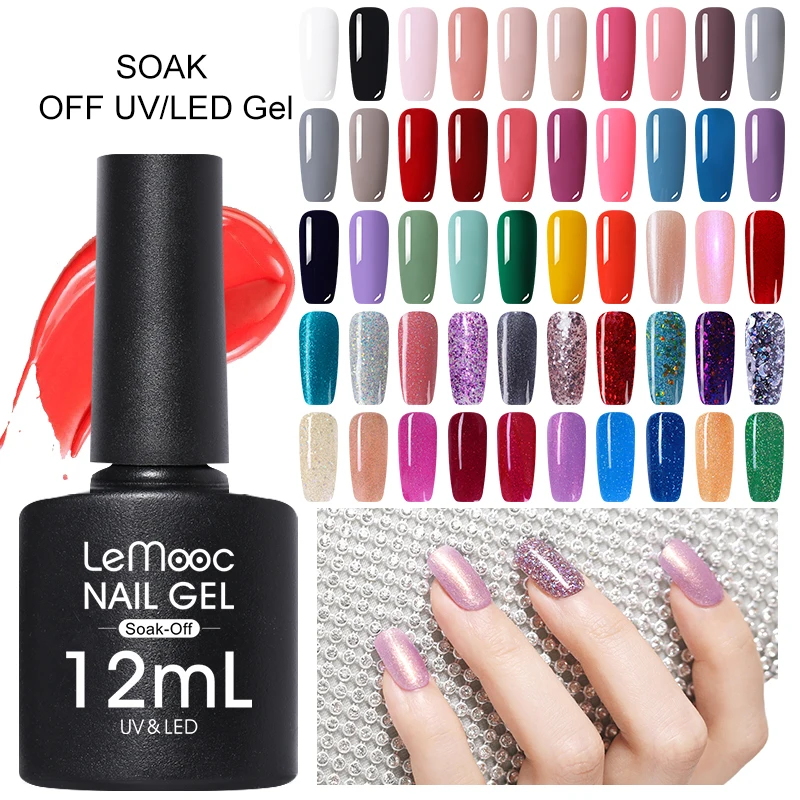 

LEMOOC Gel Nail Polish 12ml Semi Permanent Nails Glitter Sequins Gel Polish Soak Off Polish UV Gellak DIY Nail Art Gel Varnish