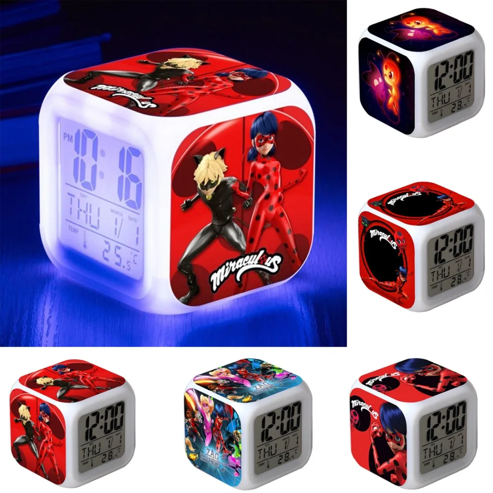 

Ladybug Cat Noir Kids LED Light Morning Digital School Alarm Clocks Toy Gift