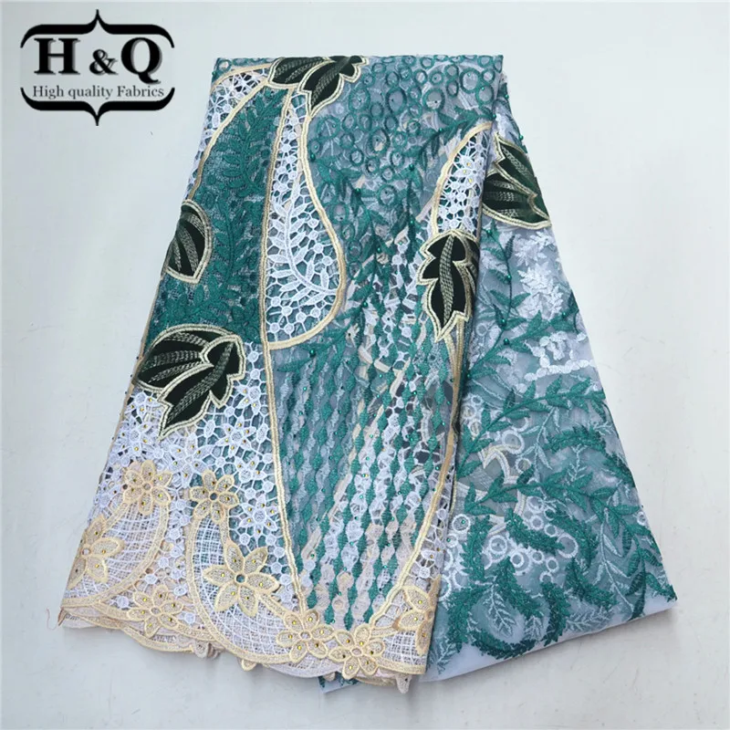 

Lastest Design African Lace Fabric Velvet Guipure Lace With Beads 5Yards/pcs French Embroidered Lace For Fashion big occasion