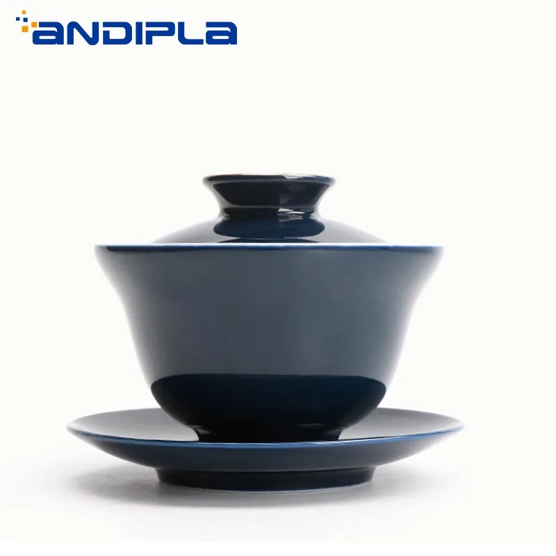 110 мл винтажный Японский стиль Ji синяя глазурь золотая линия Gaiwan кунг-фу чайный сервиз фарфор чайная миска с крышкой блюдце мастер чашка чайный горшок