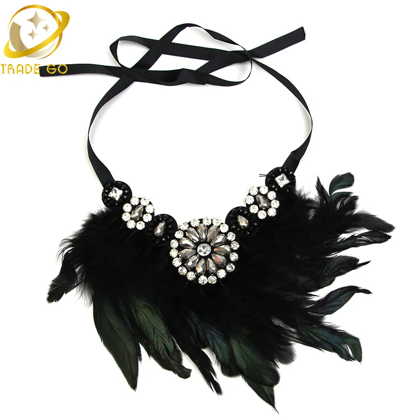 Big Crystal Flowers Necklaces & Pendants Black Department Long Feather