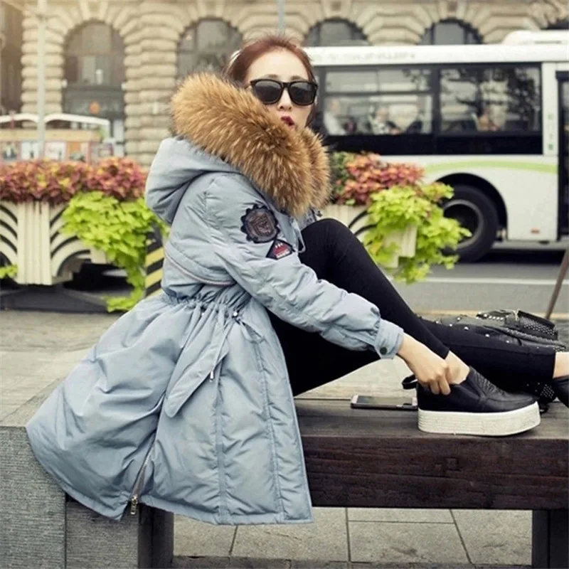 

New big raccoon fur hood winter jacket women parka natural real fur coat for women thick soft lining abrigos  mujer 2016