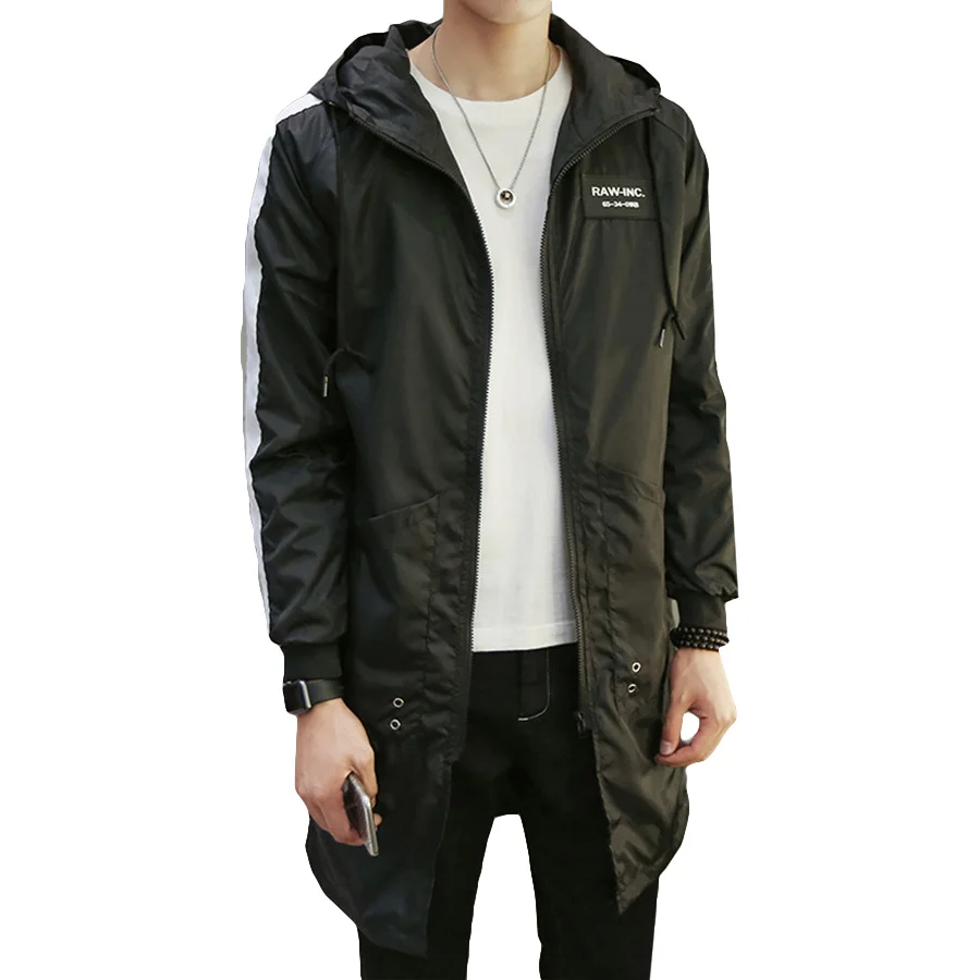 

Spring Men Trench Coat Long Slim Hooded Oversize Korean Men Coat Fashion Streetwear Punk Rave Manteau Homme Windbreakers 6F002