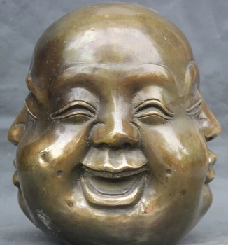 

8" Chinese Copper Happy Angry Sad Joyous Face Happy Laugh Maitreya Buddha Statue S0705