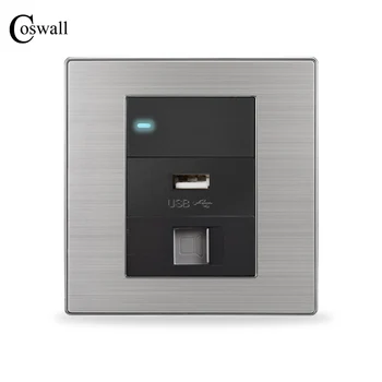 

Coswall USB Charging Port For Mobile Phone + RJ45 Internet Wall Socket + 1 Gang 2 Way Light Switch With LED Indicator