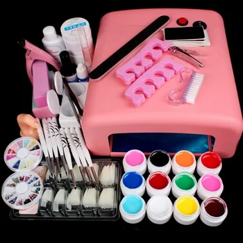 

36W Nail Dryer Lamp UV Gel Nail Art Kits Manicure Set With Rinestone French Tips UV Gel Brush Glitter Powder Nail Extension Kits