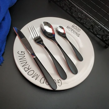

Hot 4pcs Classic elegance Black Silver Dinnerware Cutlery 304 Stainless steel Knife Fork Tablespoon Food Tableware Kitchen Set
